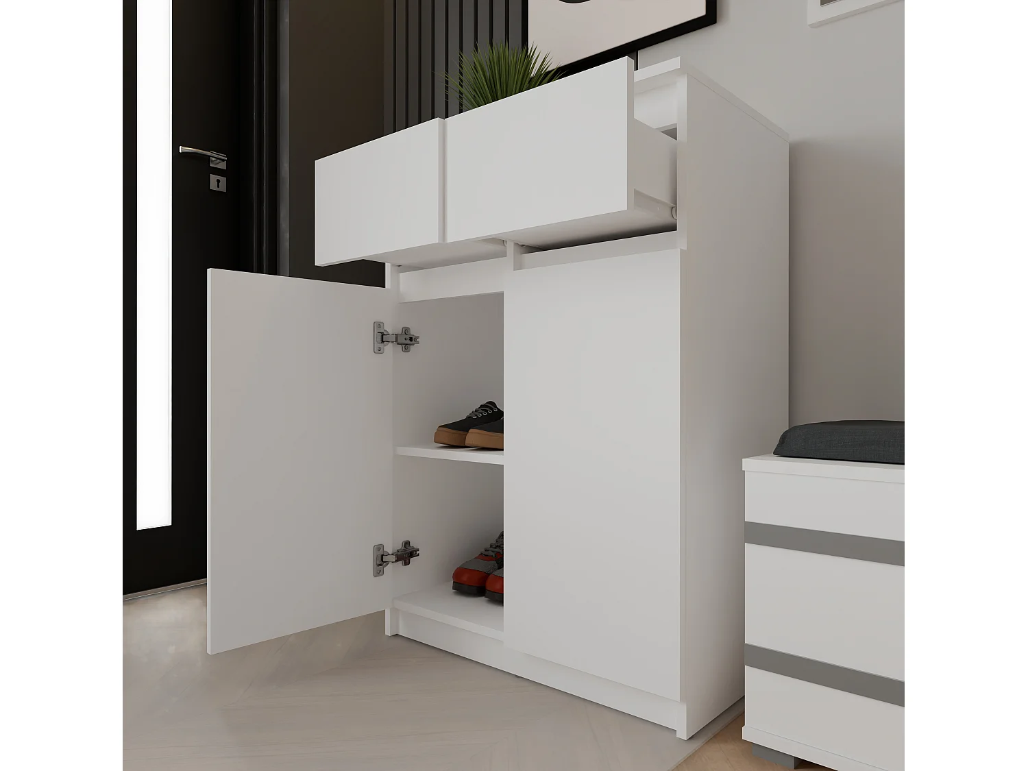 Mobile soggiorno multiuso 70x97 cm con ante e cassetti bianco opaco MMT5