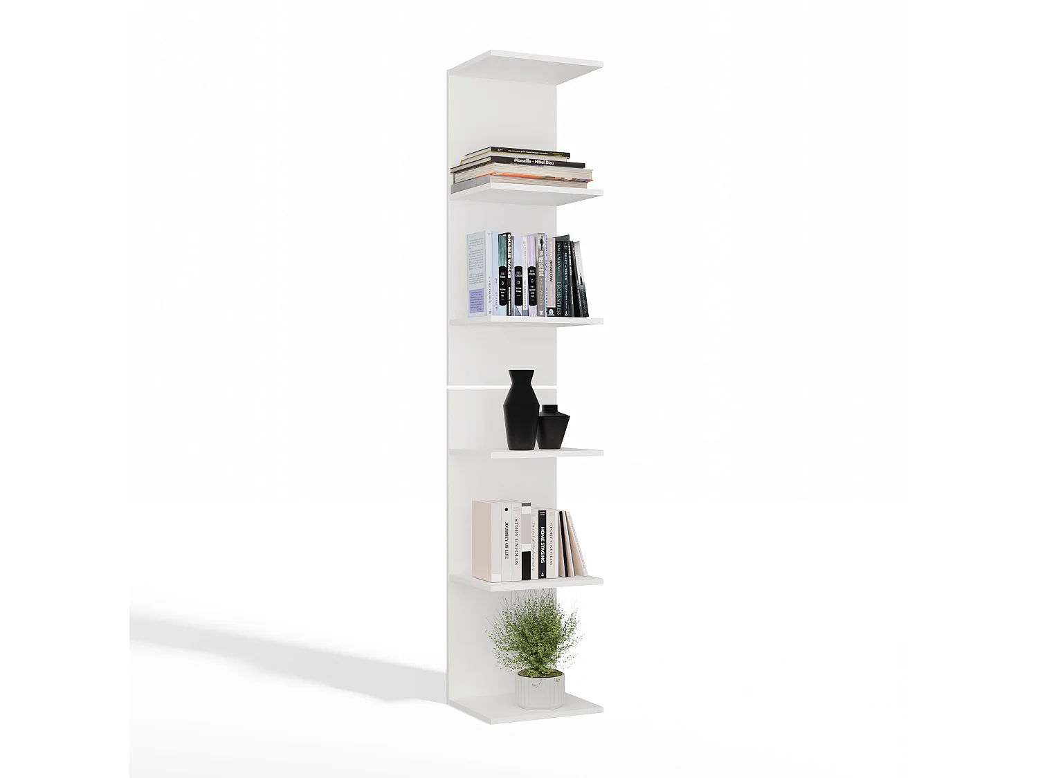 Libreria a muro 35x180 cm a 6 ripiani bianco opaco LBT11