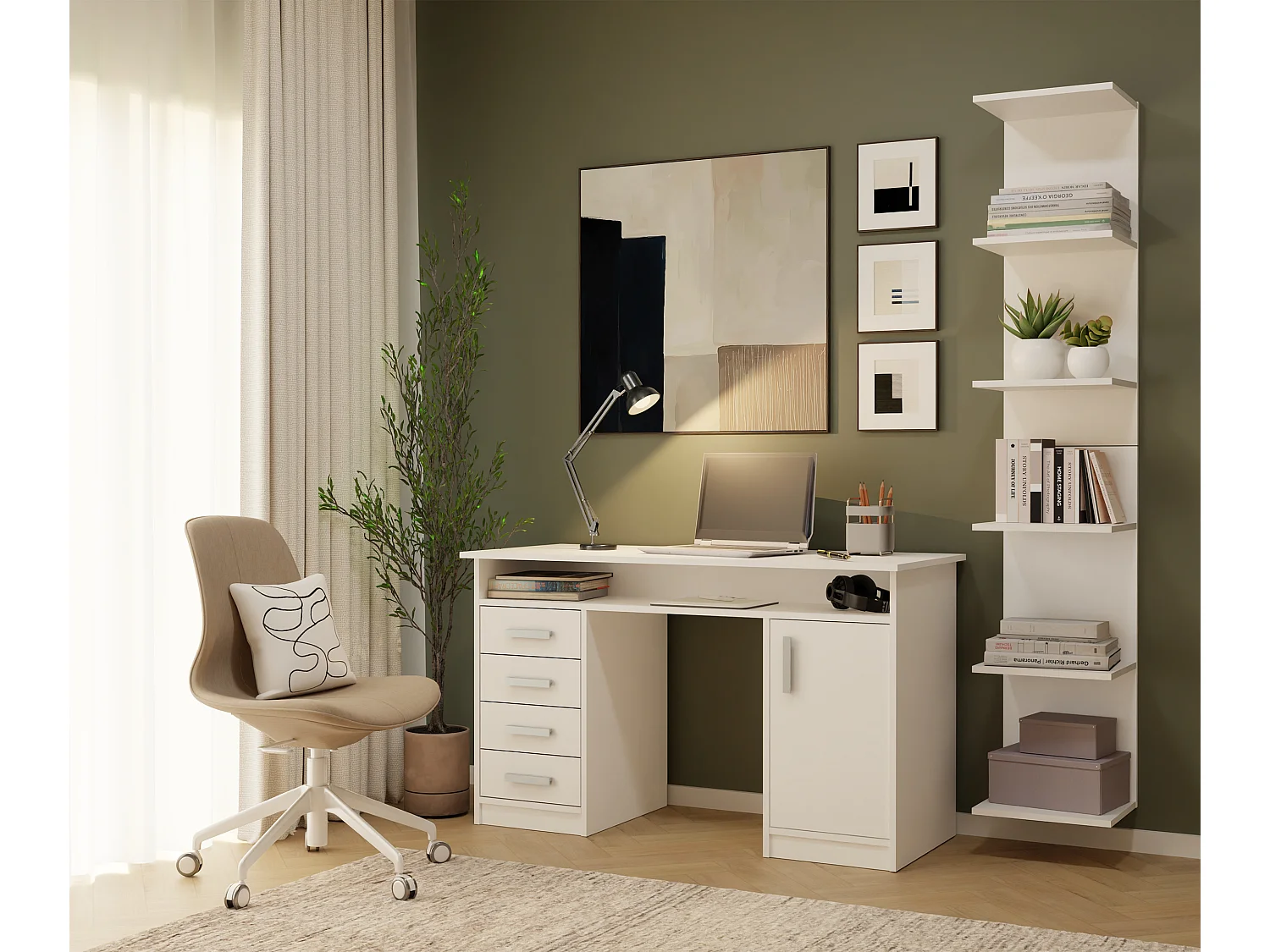 Libreria a muro 35x180 cm a 6 ripiani bianco opaco LBT11