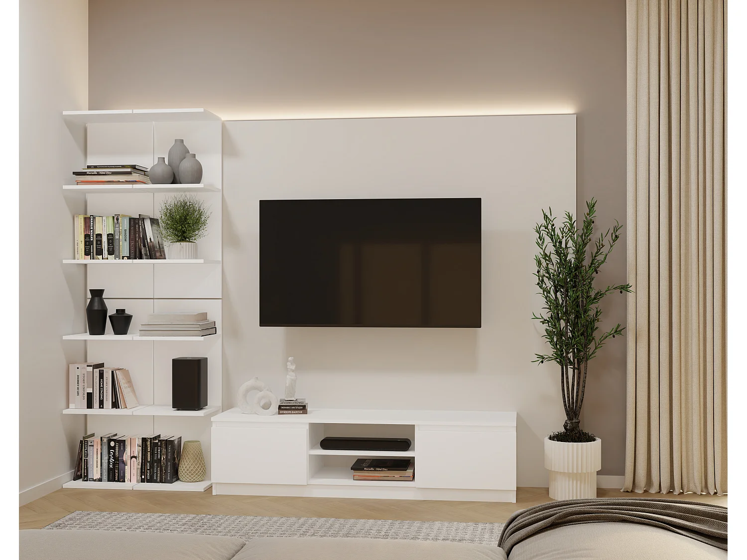 Libreria a muro 35x180 cm a 6 ripiani bianco opaco LBT11
