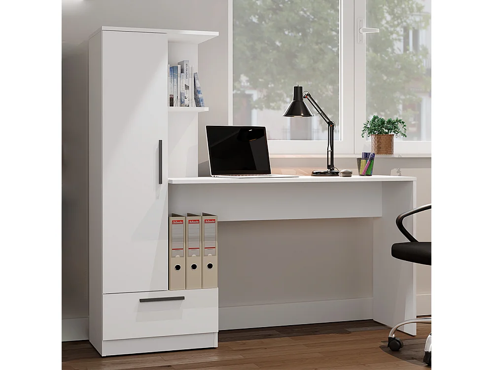 Scrivania 143x140 cm con armadio in bianco opaco SCT18