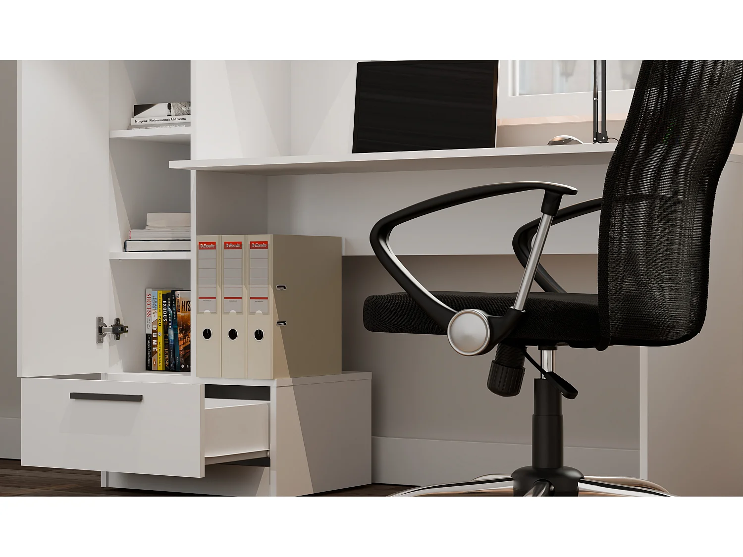 Scrivania 143x140 cm con armadio in bianco opaco SCT18