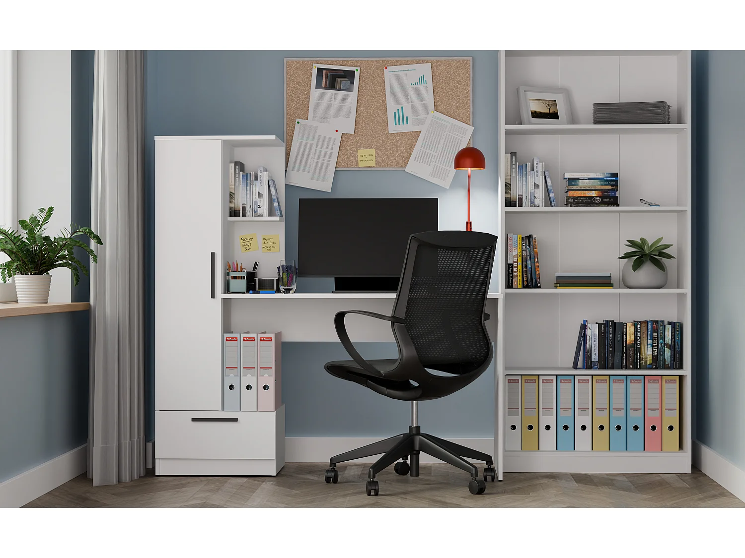Scrivania 143x140 cm con armadio in bianco opaco SCT18