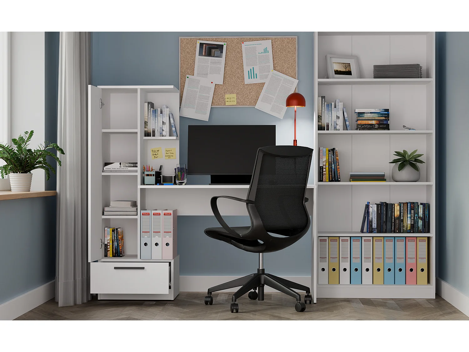 Scrivania 143x140 cm con armadio in bianco opaco SCT18