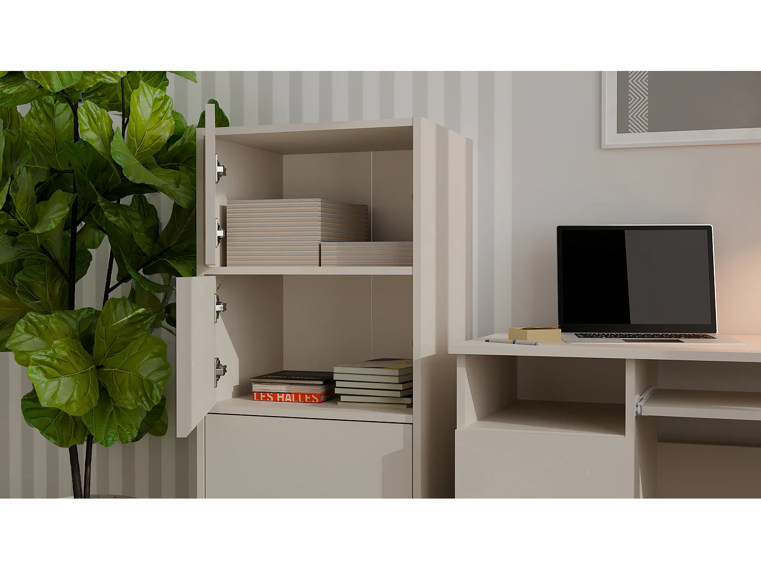 Mobile multiuso 50x119 cm con ante tip-on beige MMT1