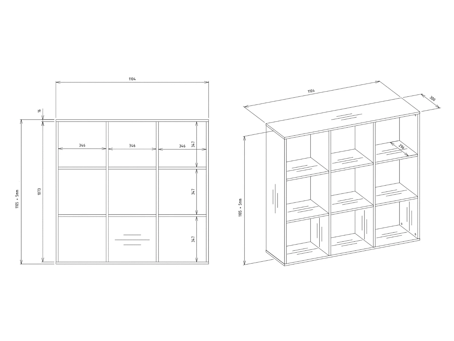 Libreria moderna 110,5 cm quadrata bianco opaco LBT16