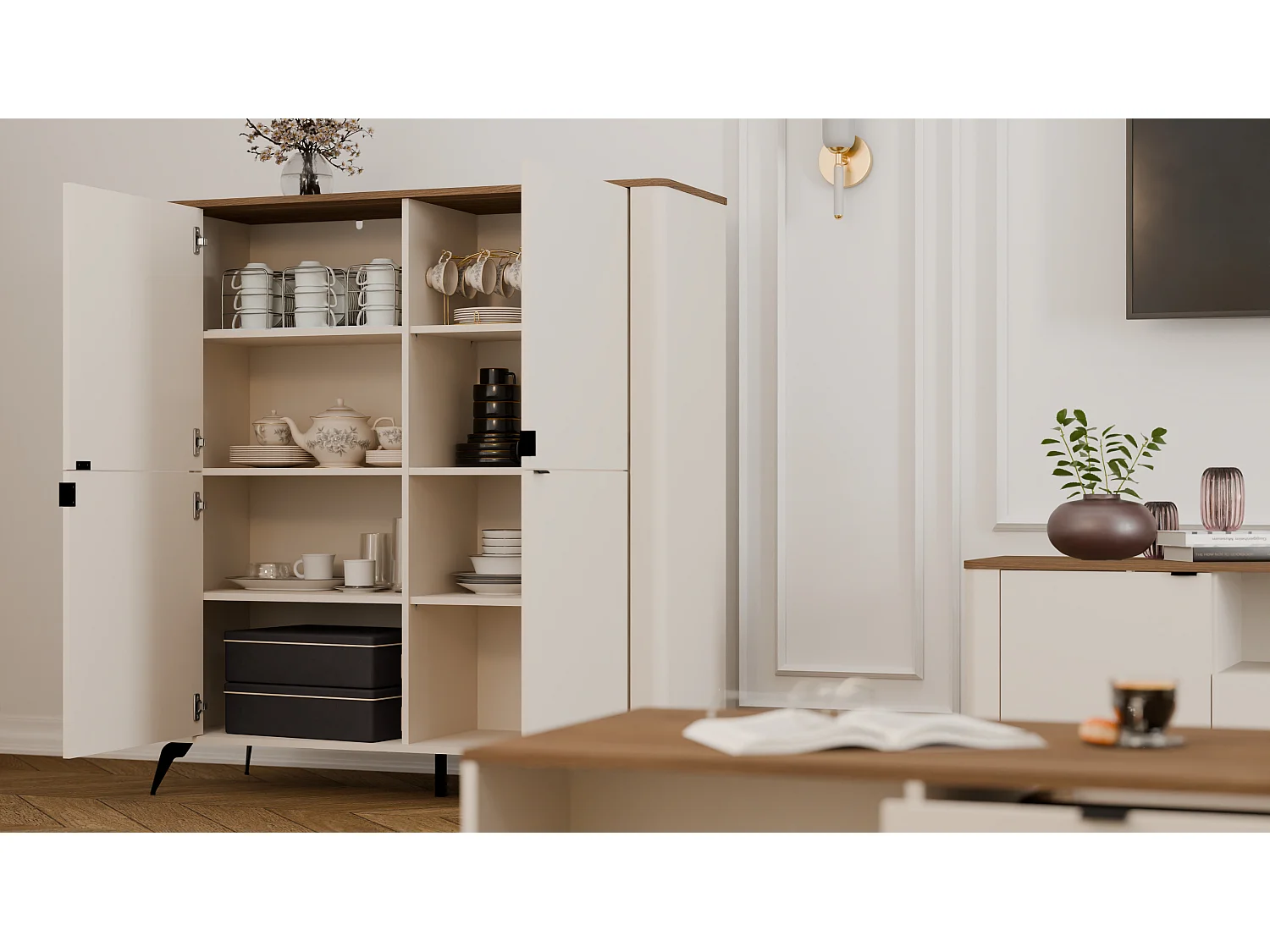 Mobile contenitore multiuso 125x135 cm cashmere e rovere MMT2