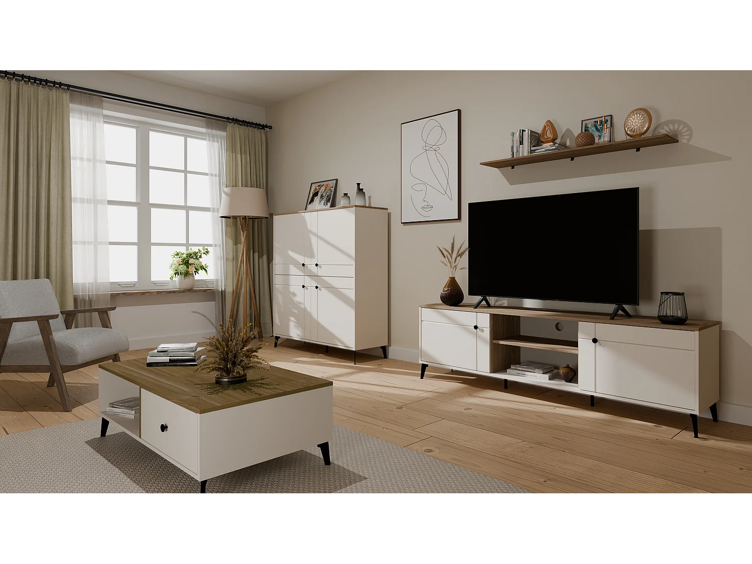 Mobile contenitore 123,5 cm cashmere e rovere MMT3