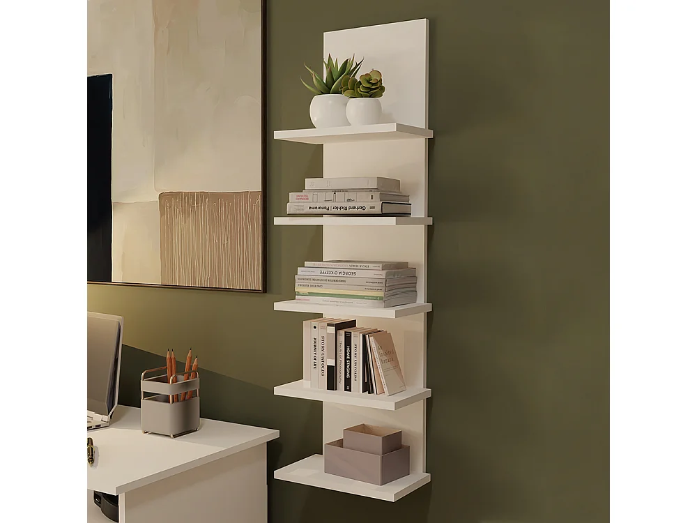 Libreria a muro 29,5x100 cm con 5 ripiani bianco opaco LBT22