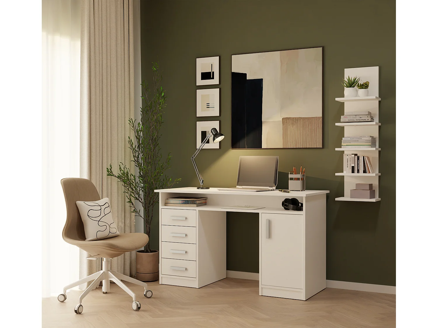 Libreria a muro 29,5x100 cm con 5 ripiani bianco opaco LBT22