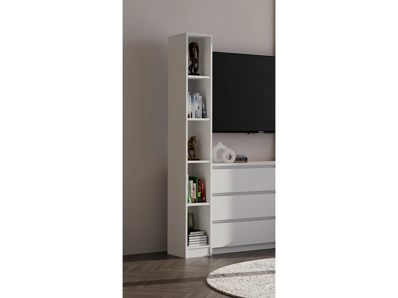 Libreria a colonna 25x182 cm salvaspazio bianco opaco LBT19