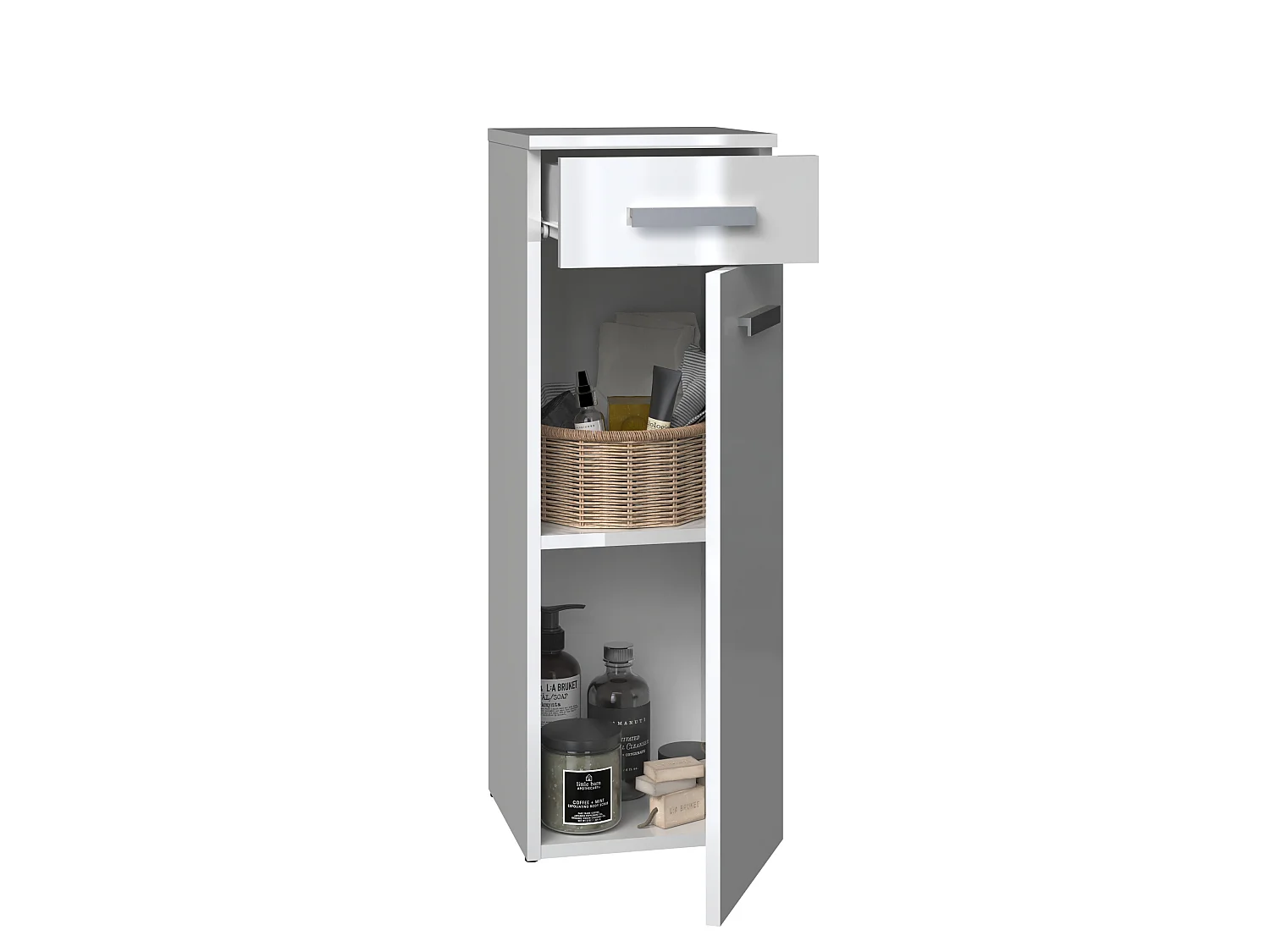 Mobiletto bagno a colonna 30x85 cm con anta e cassetto bianco lucido MBT2