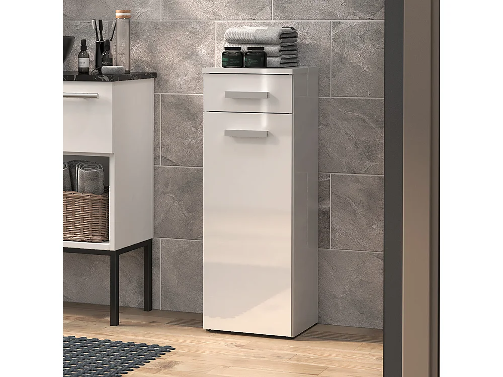 Mobiletto bagno a colonna 30x85 cm con anta e cassetto bianco lucido MBT2