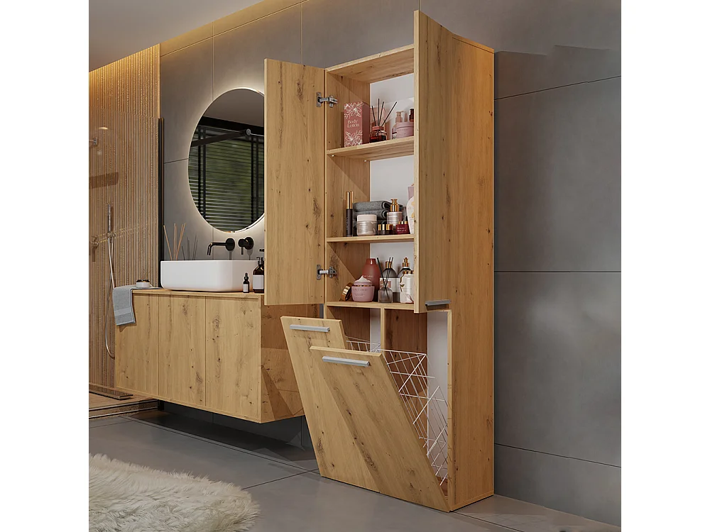 Armadio bagno 60x174 cm cesti portabiancheria rovere ABT3
