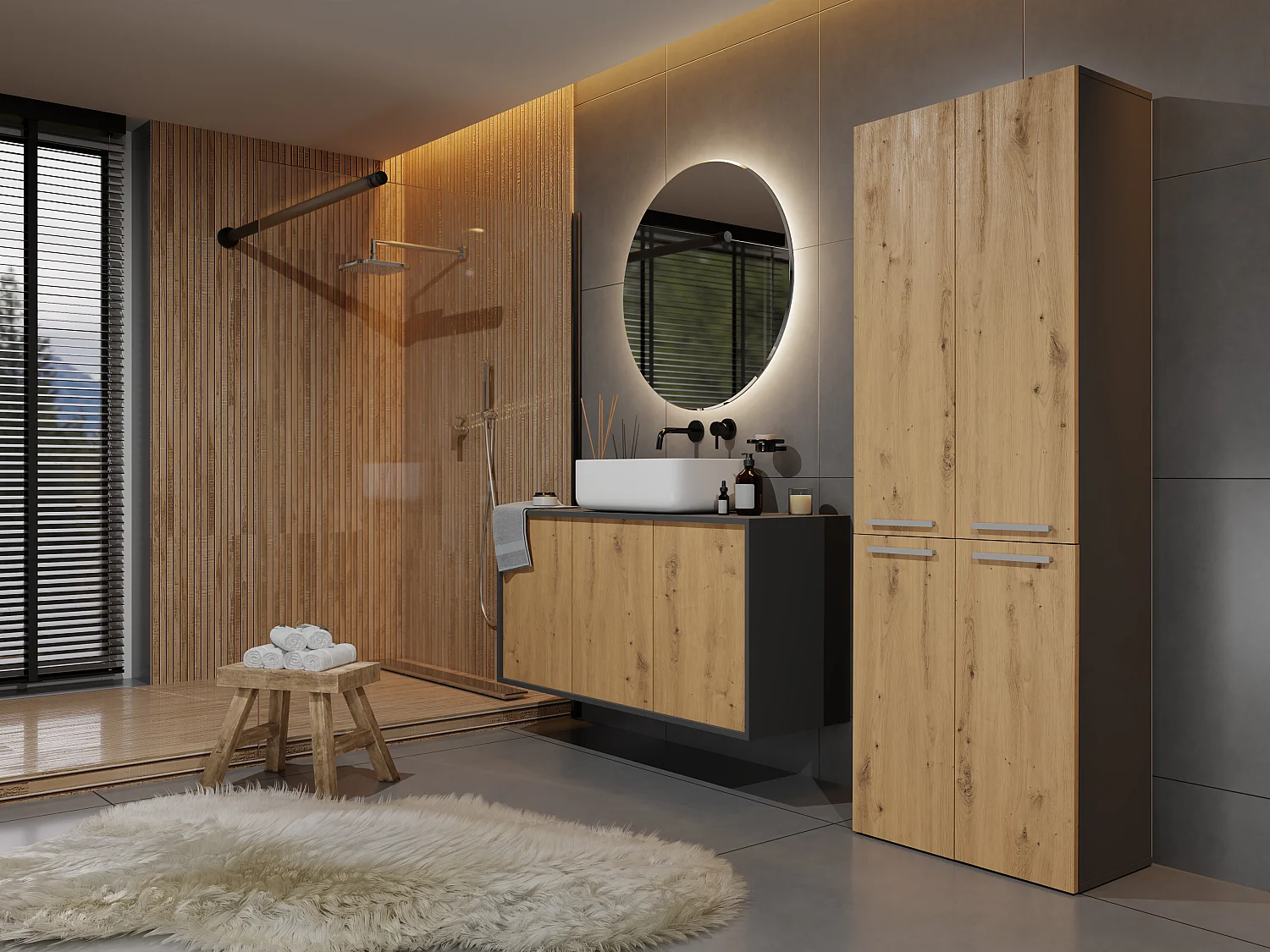 Armadio bagno 60x174 cm cesti portabiancheria rovere/antracite ABT3