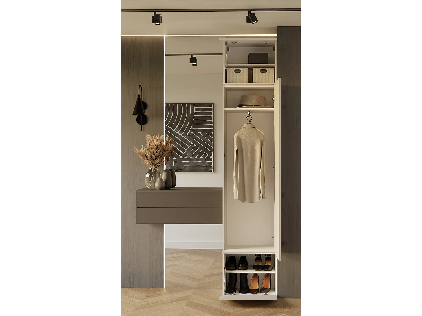 Armadio guardaroba 50x238 cm per ingresso beige cashmere MIT16