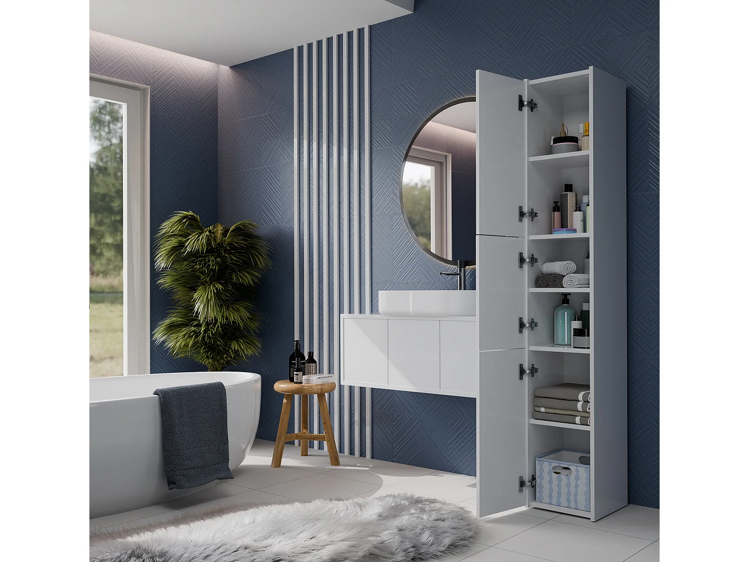 Colonna bagno minimal 30x170 cm a 3 ante bianco CBT7
