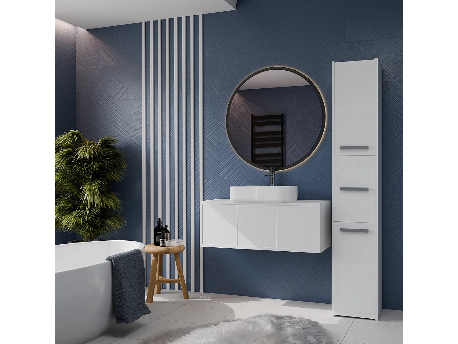 Colonna bagno minimal 30x170 cm a 3 ante bianco CBT7