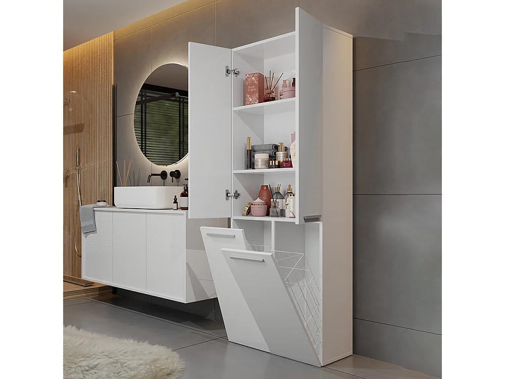 Armadio bagno 60x174 cm cesti portabiancheria bianco ABT3