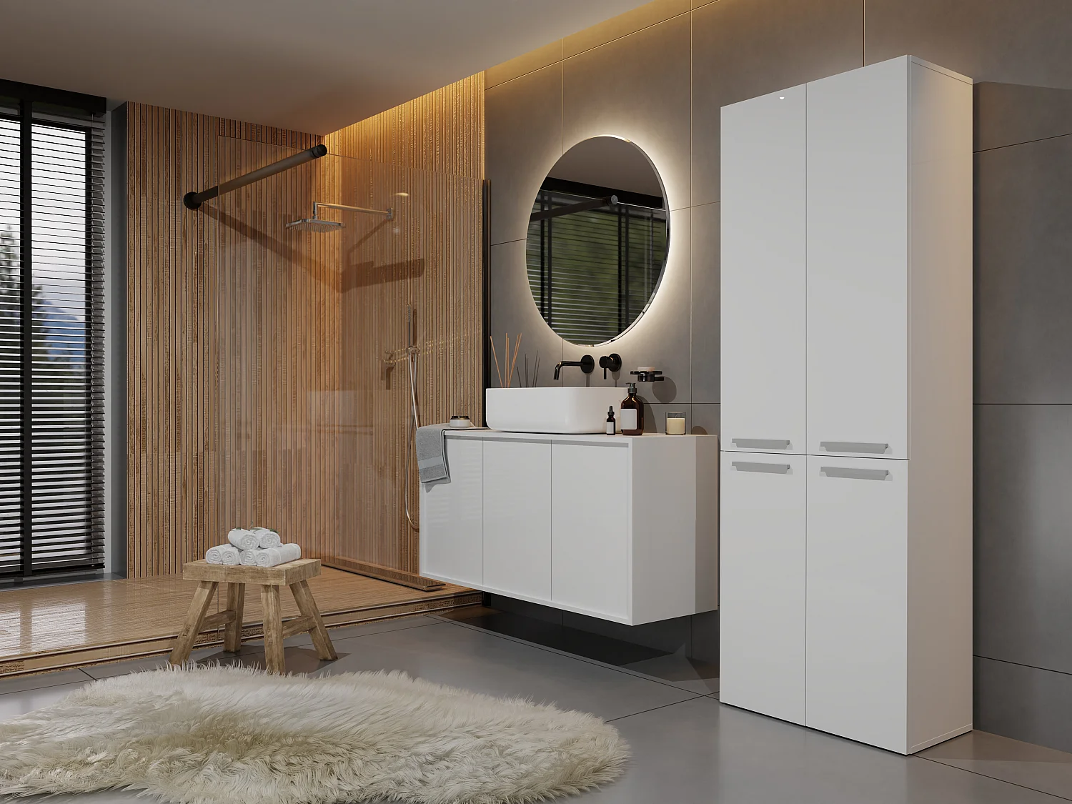 Armadio bagno 60x174 cm cesti portabiancheria bianco ABT3
