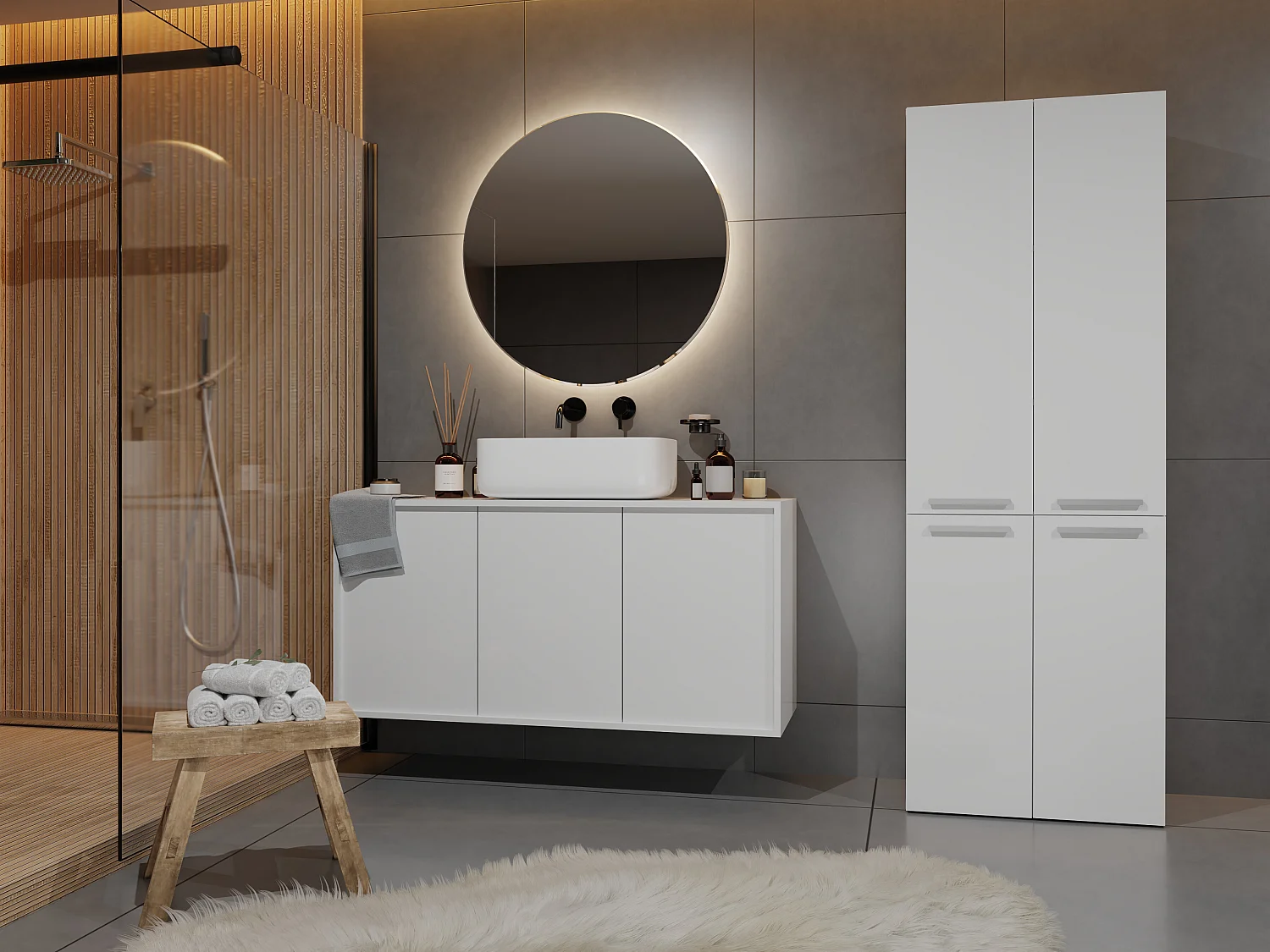 Armadio bagno 60x174 cm cesti portabiancheria bianco ABT3