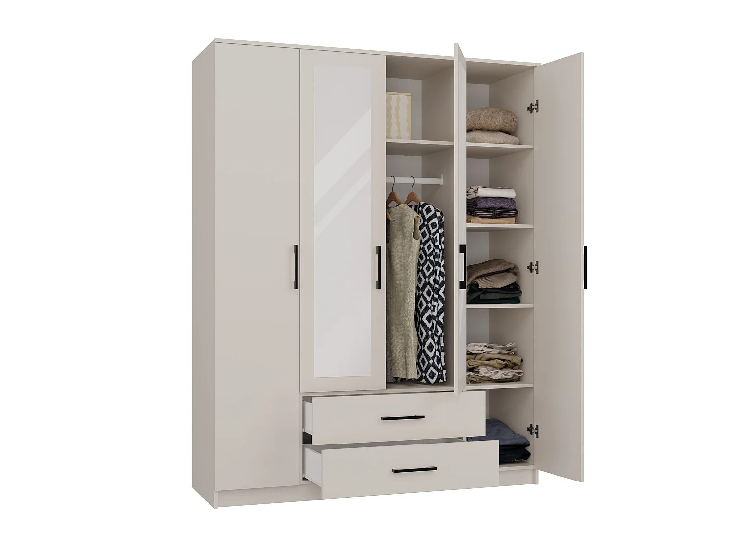 Armadio 4 ante 160x205 cm con specchio beige AT15