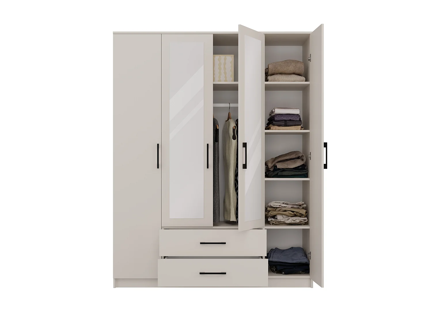 Armadio 4 ante 160x205 cm con specchio beige AT15