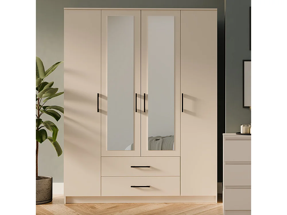 Armadio 4 ante 160x205 cm con specchio beige AT15