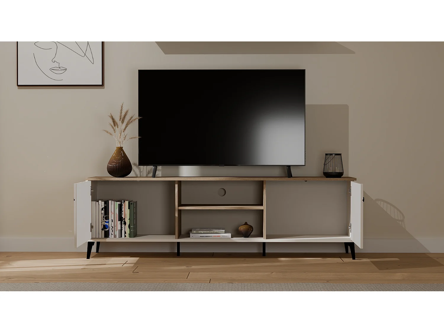 Mobile tv grande 183,5 cm con ante cashmere e rovere PTVT5