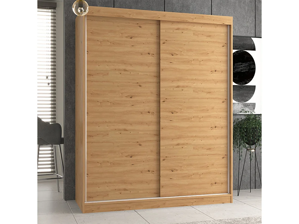 Armadio con ante scorrevoli 160x200 cm per camera da letto rovere AT6
