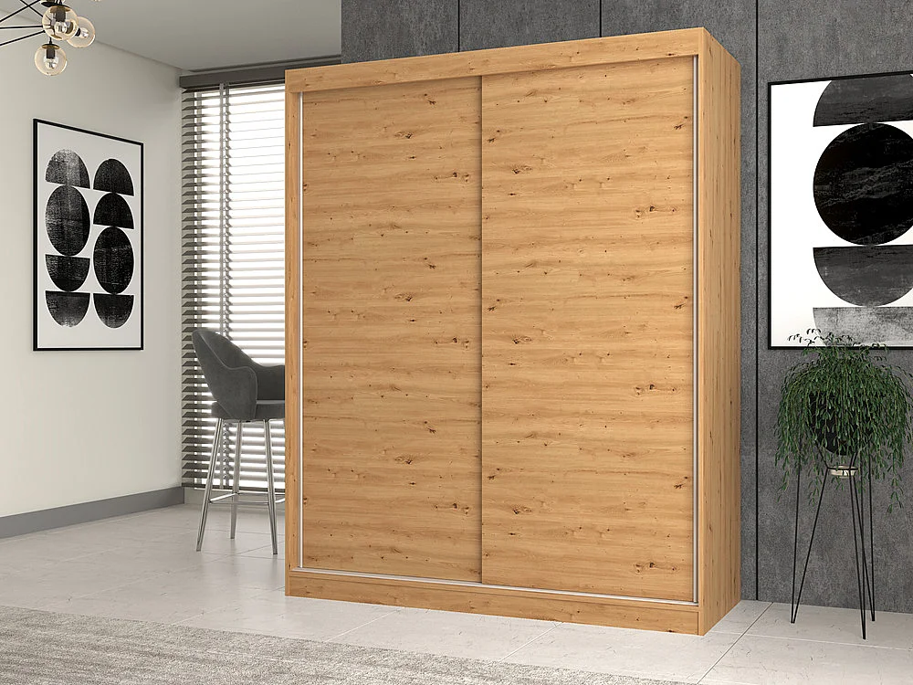 Armadio con ante scorrevoli 160x200 cm per camera da letto rovere AT6