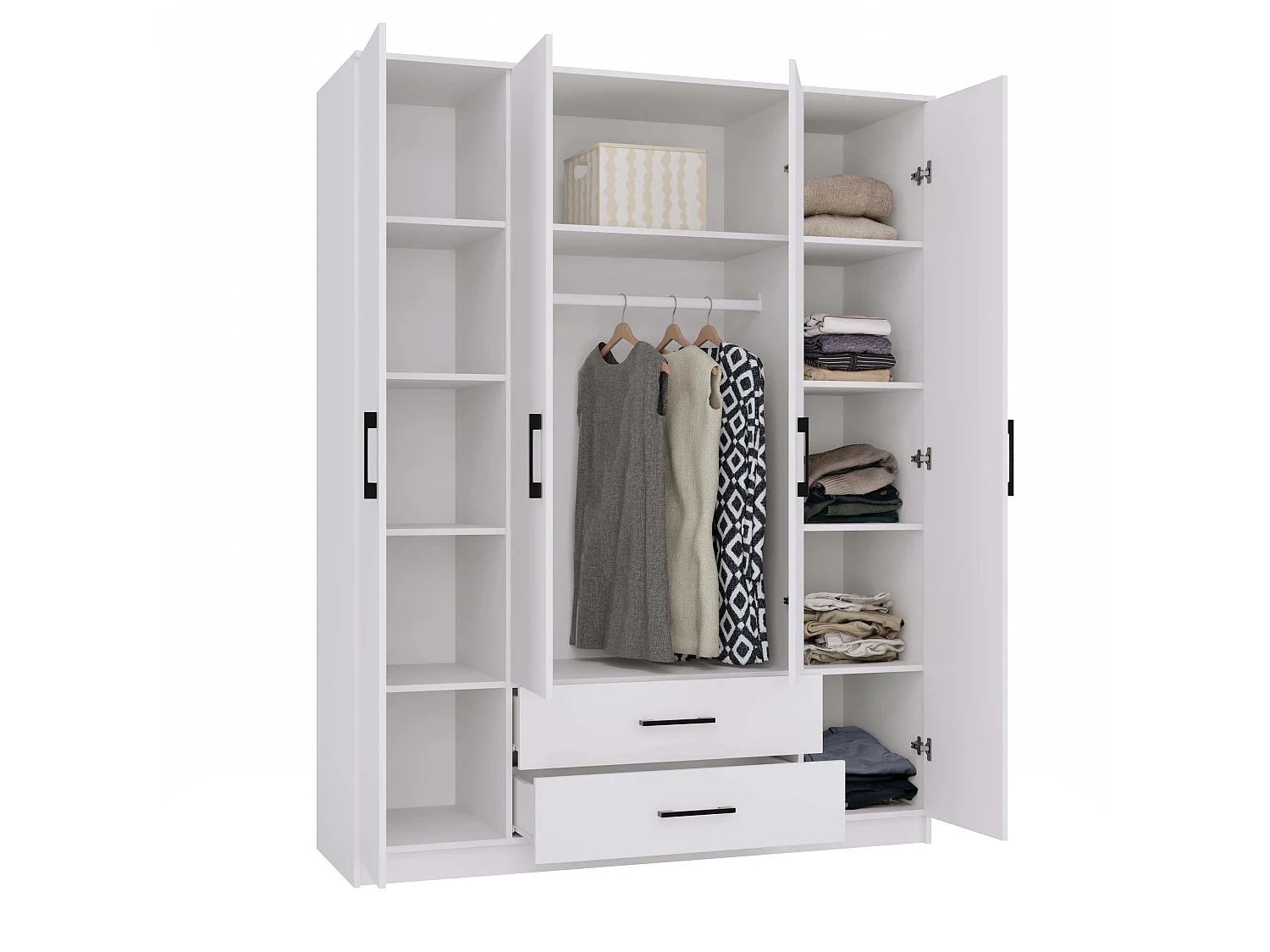 Armadio 4 ante 160x205 cm cassetti bianco AT14