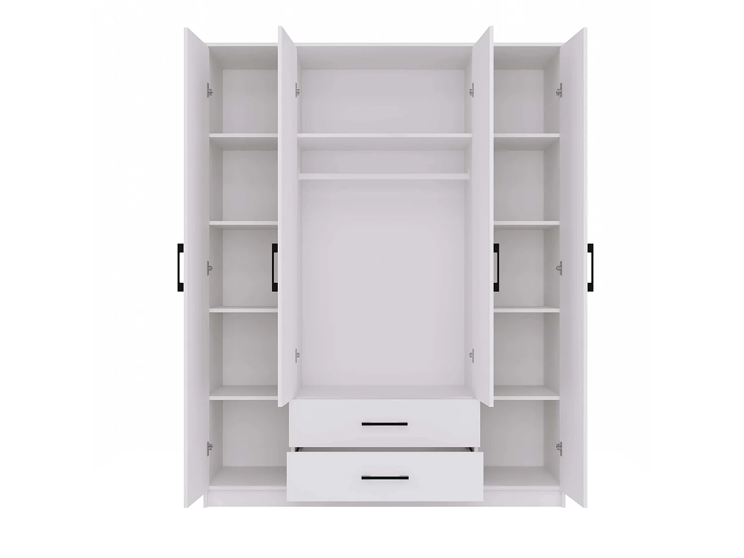 Armadio 4 ante 160x205 cm cassetti bianco AT14