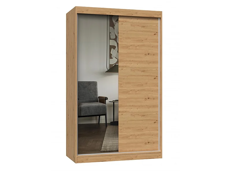 Armadio ante scorrevoli 120x200 cm con specchio rovere AT3