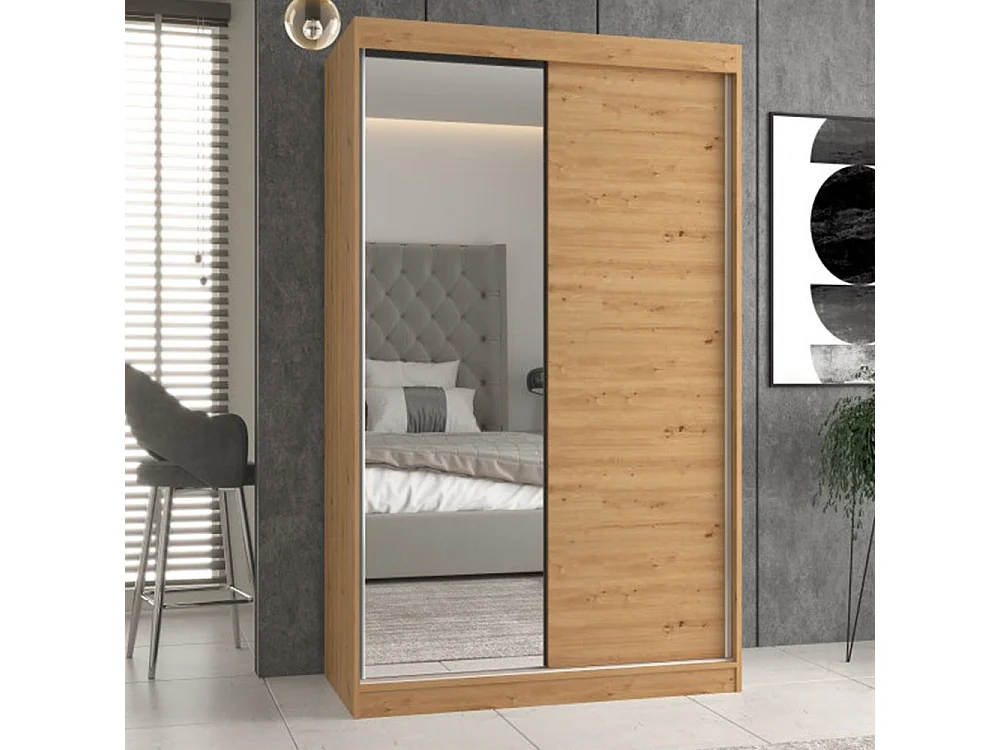 Armadio ante scorrevoli 120x200 cm con specchio rovere AT3