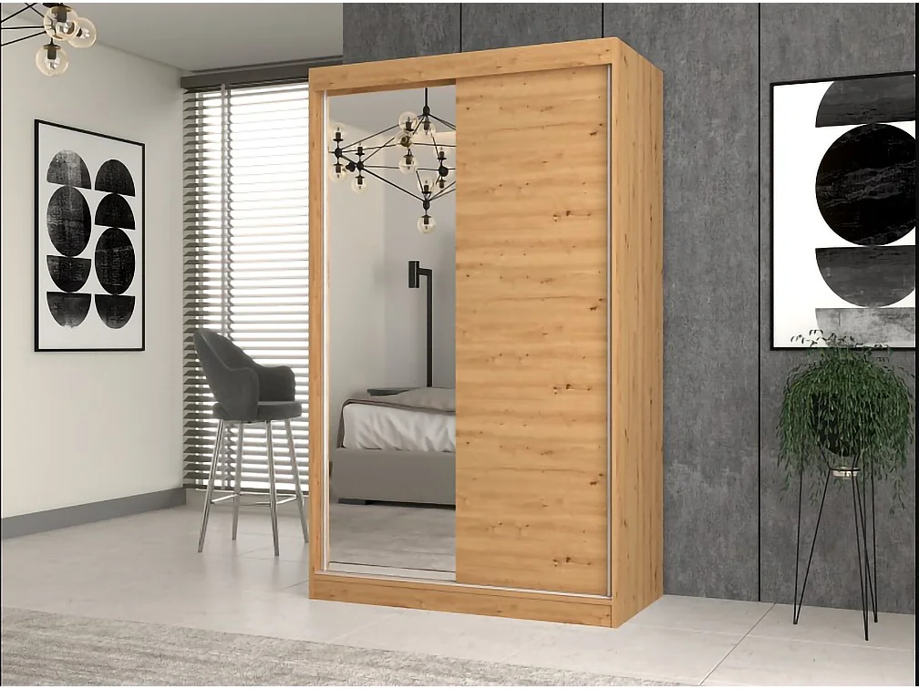 Armadio ante scorrevoli 120x200 cm con specchio rovere AT3