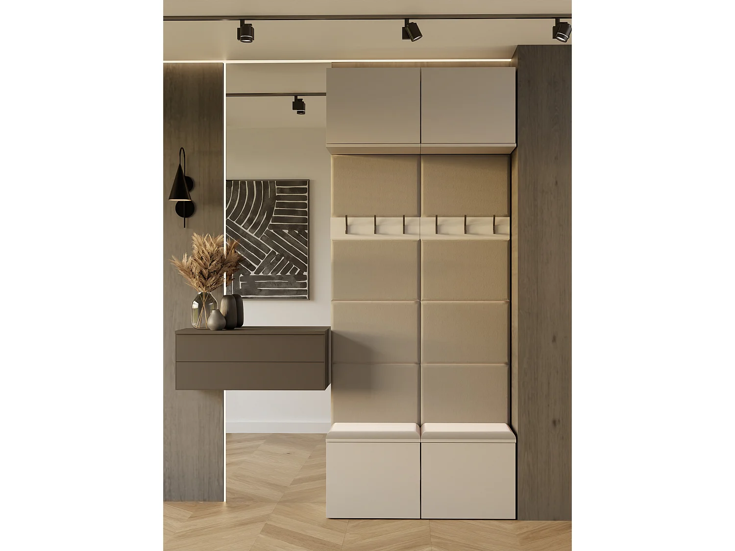 Mobile ingresso appendiabiti 100x238 con panca beige cashmere MIT14