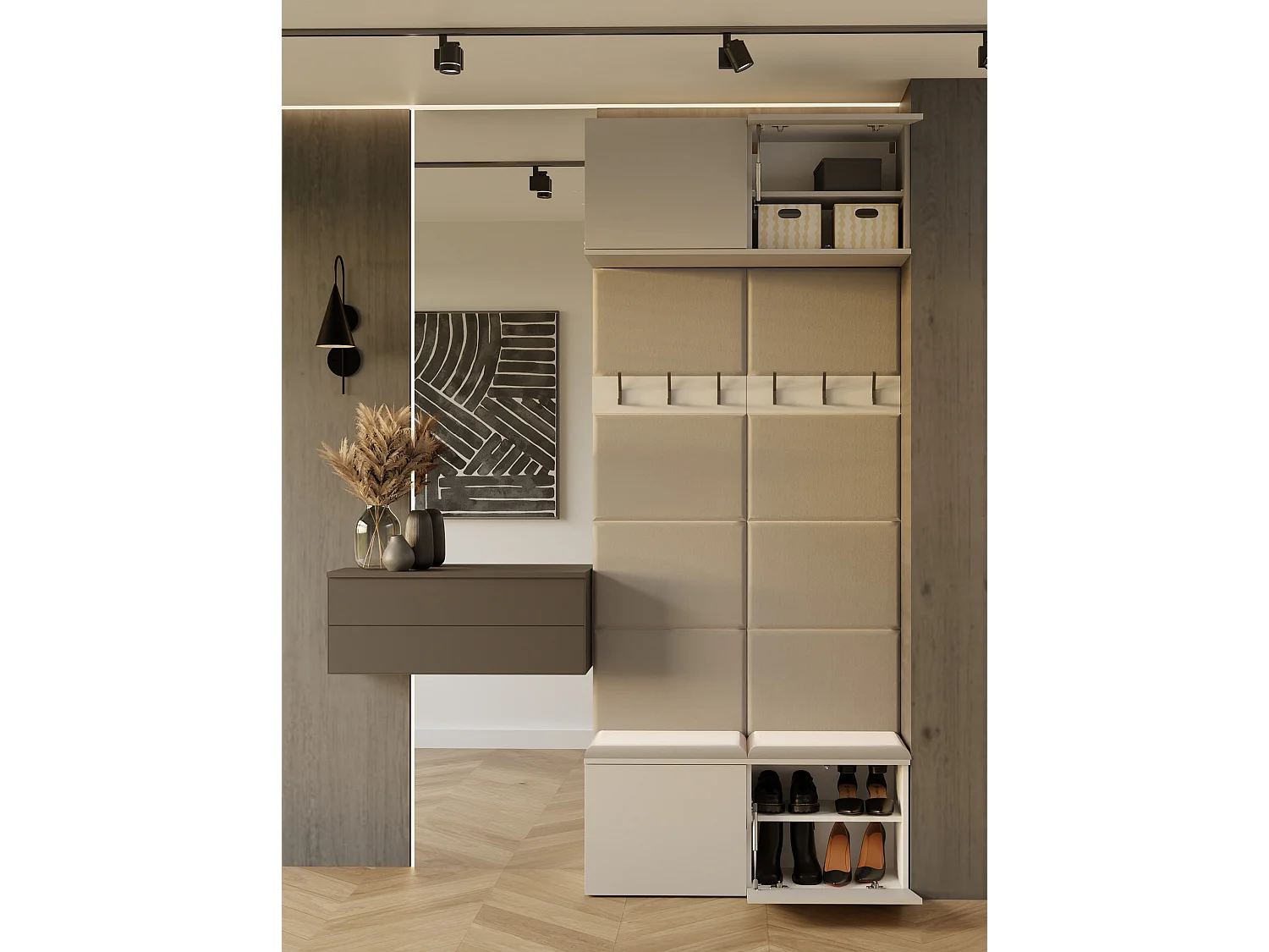 Mobile ingresso appendiabiti 100x238 con panca beige cashmere MIT14