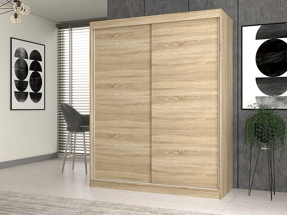 Armadio con ante scorrevoli 160x200 cm per camera da letto rovere chiaro AT6