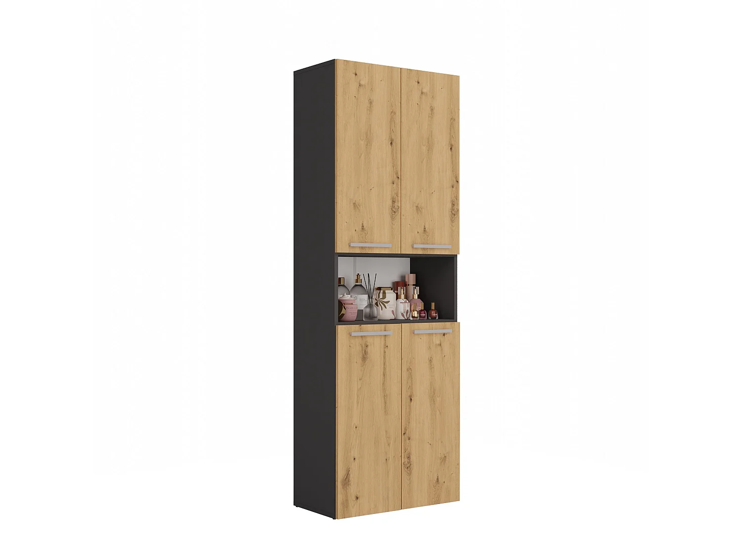 Armadio bagno 60x174 cm con cesto portabiancheria rovere/antracite ABT2