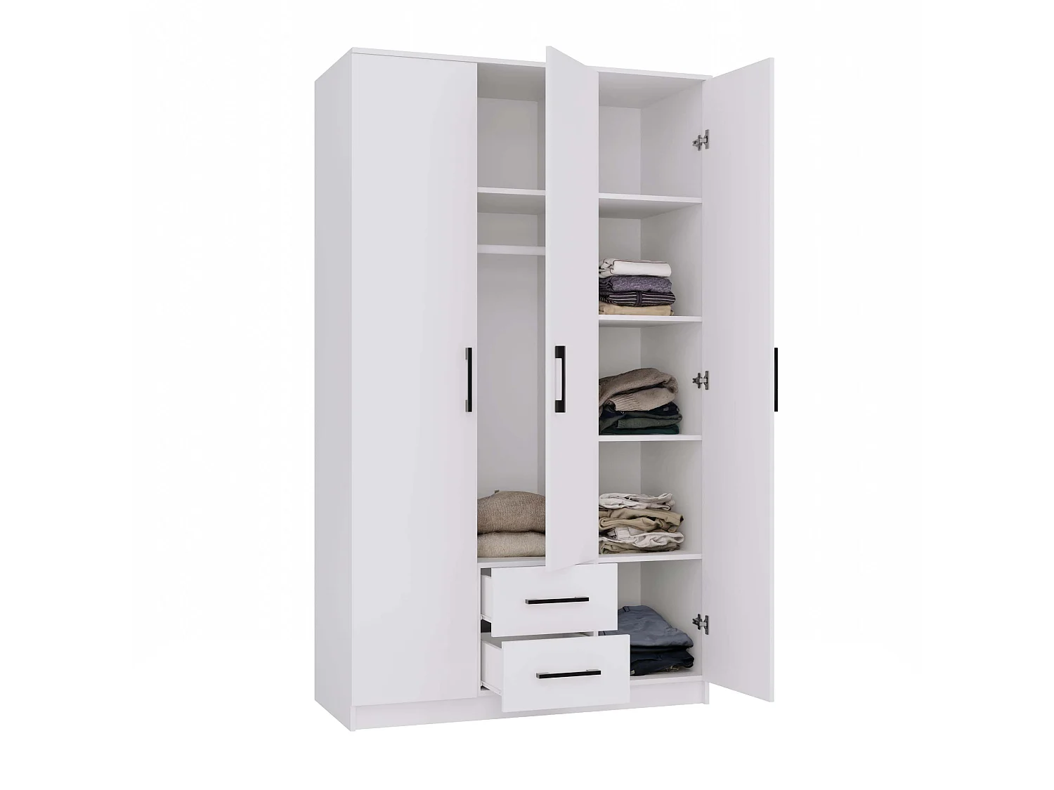 Armadio 3 ante 120x205 cm con cassetti bianco opaco AT12