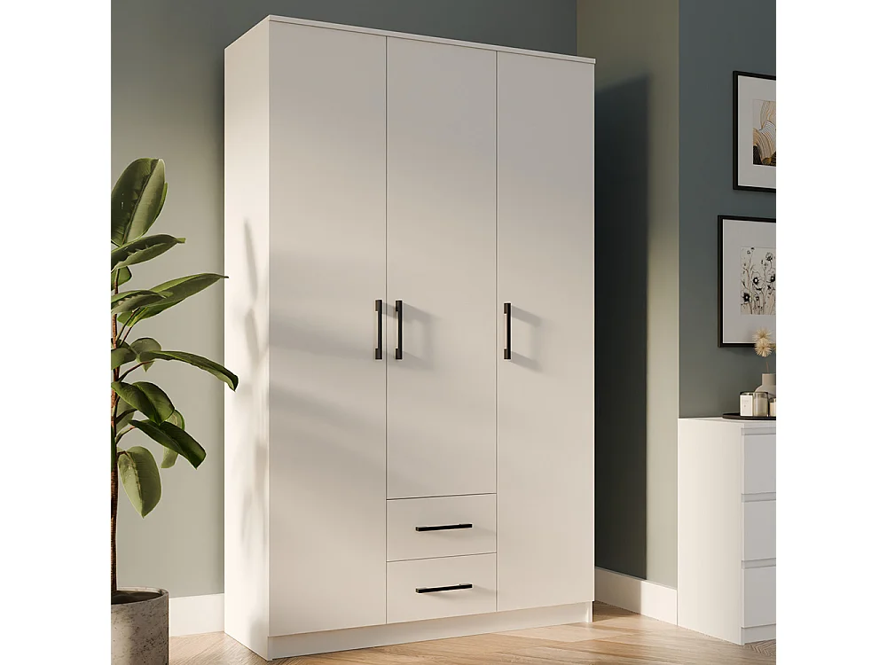 Armadio 3 ante 120x205 cm con cassetti bianco opaco AT12