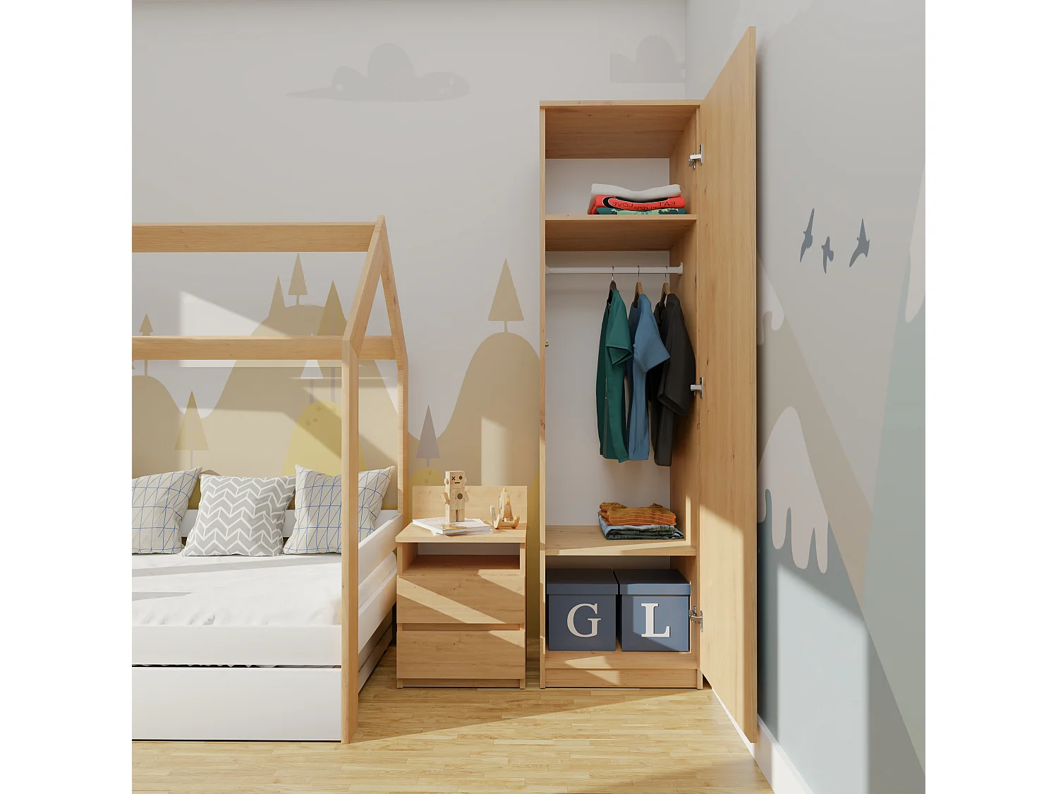 Armadio ad anta battente 80x180 apertura tip-on rovere AT7