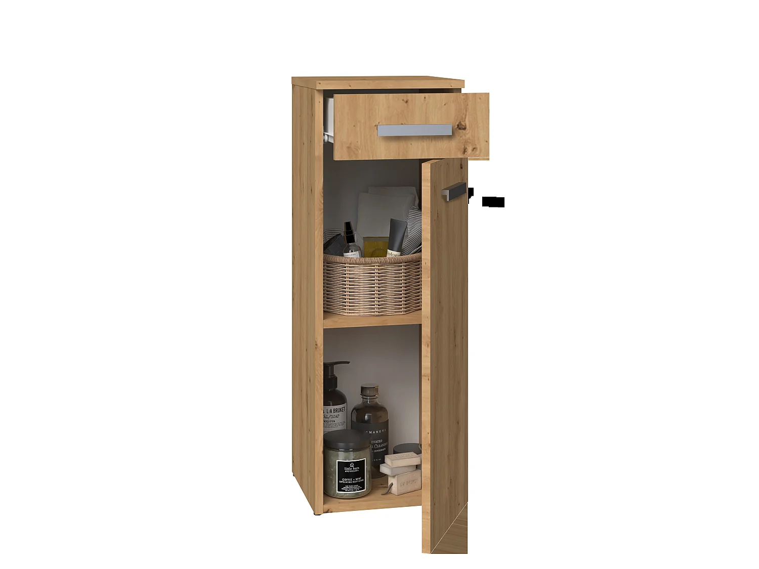 Mobiletto bagno a colonna 30x85 cm con anta e cassetto rovere MBT2