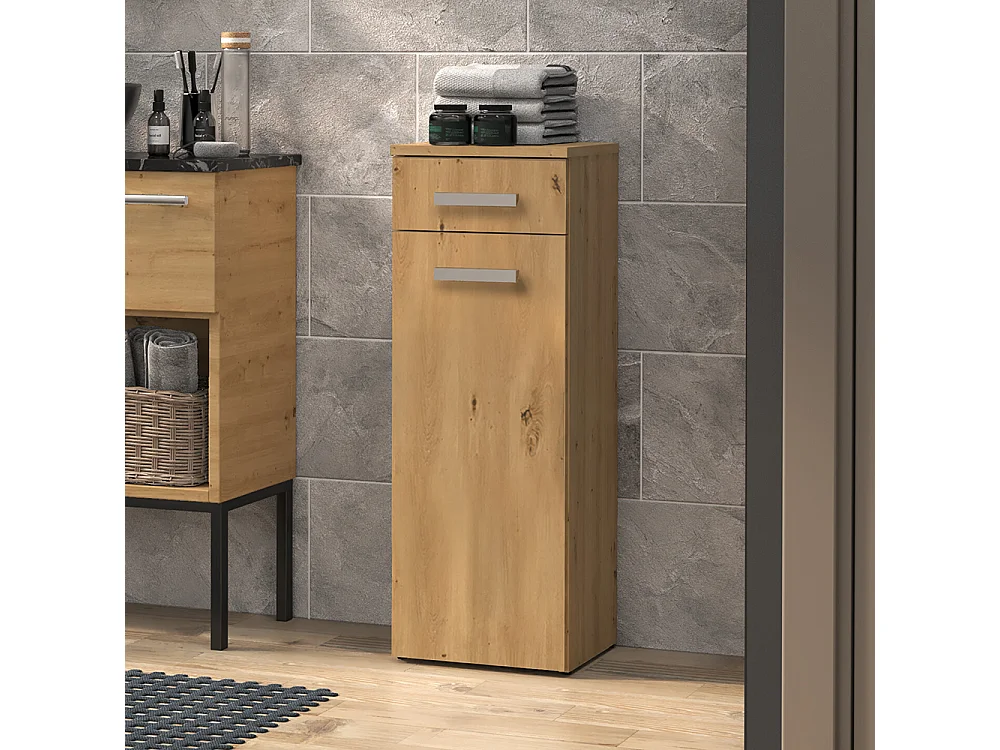 Mobiletto bagno a colonna 30x85 cm con anta e cassetto rovere MBT2