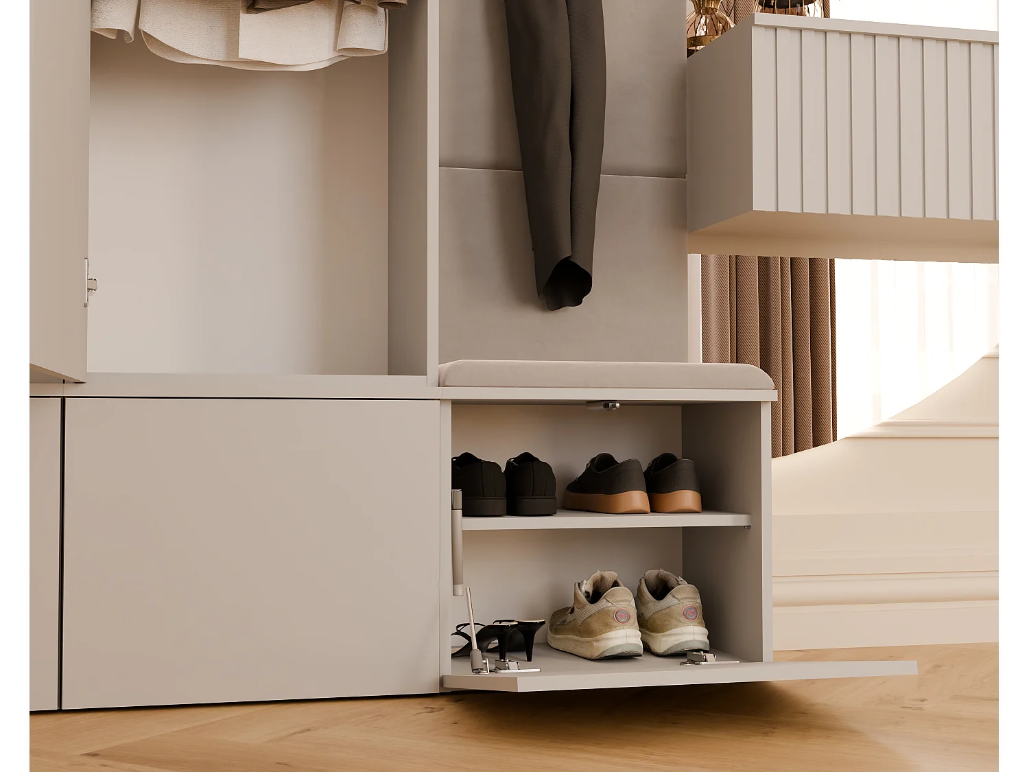 Mobile ingresso moderno 150x238 con scarpiera beige cashmere MIT10