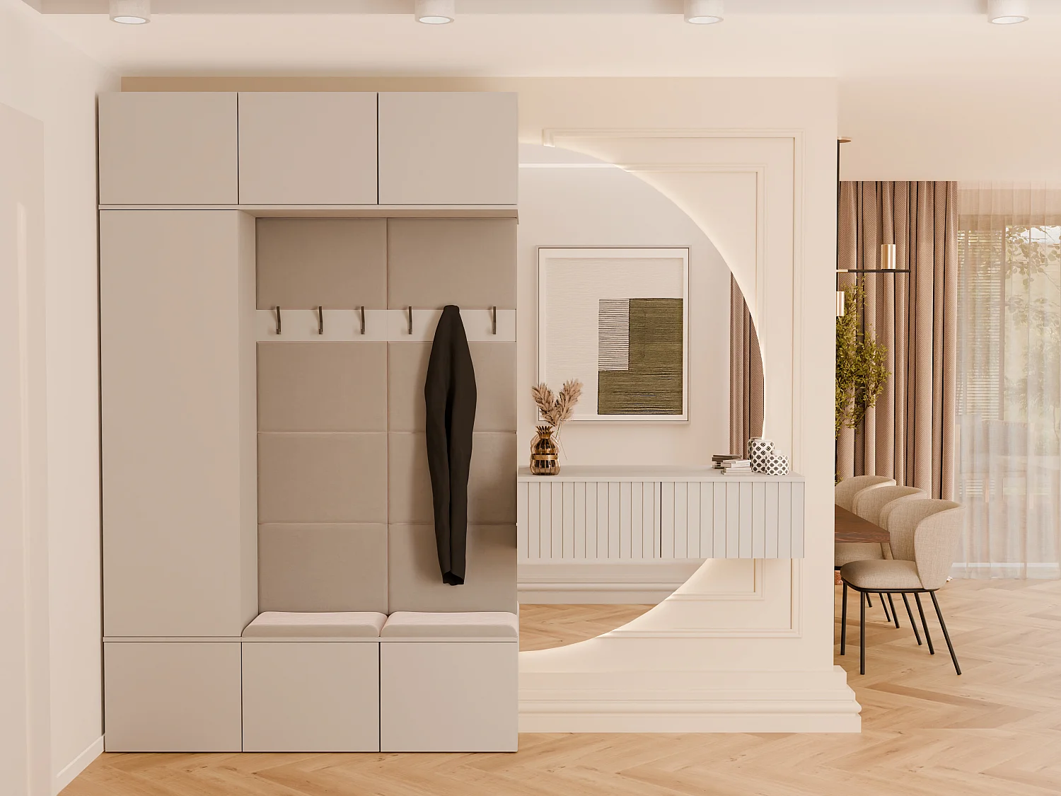 Mobile ingresso moderno 150x238 con scarpiera beige cashmere MIT10