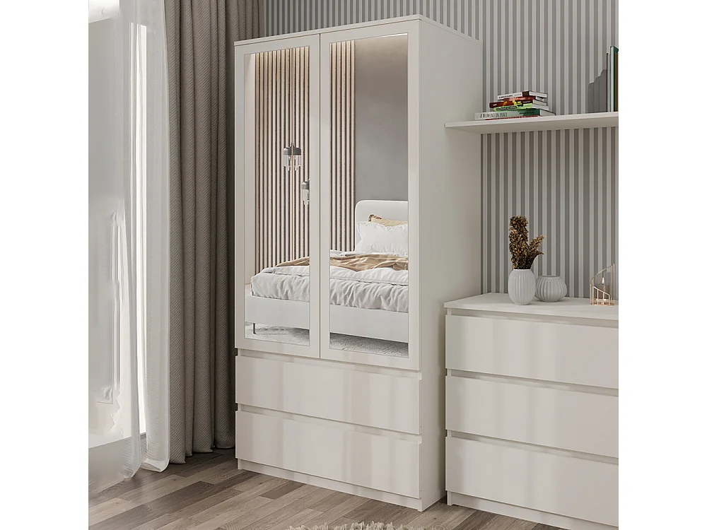 Armadio 90x180 cm con specchio beige AT11