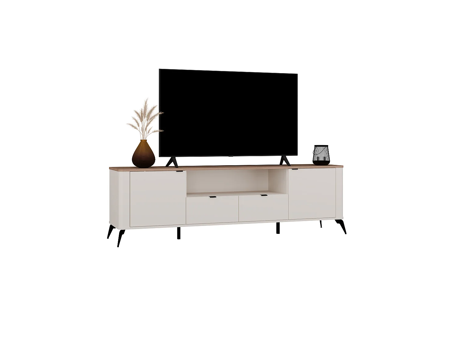 Mobile tv 186 cm con ante e cassetti cashmere e rovere PTVT3