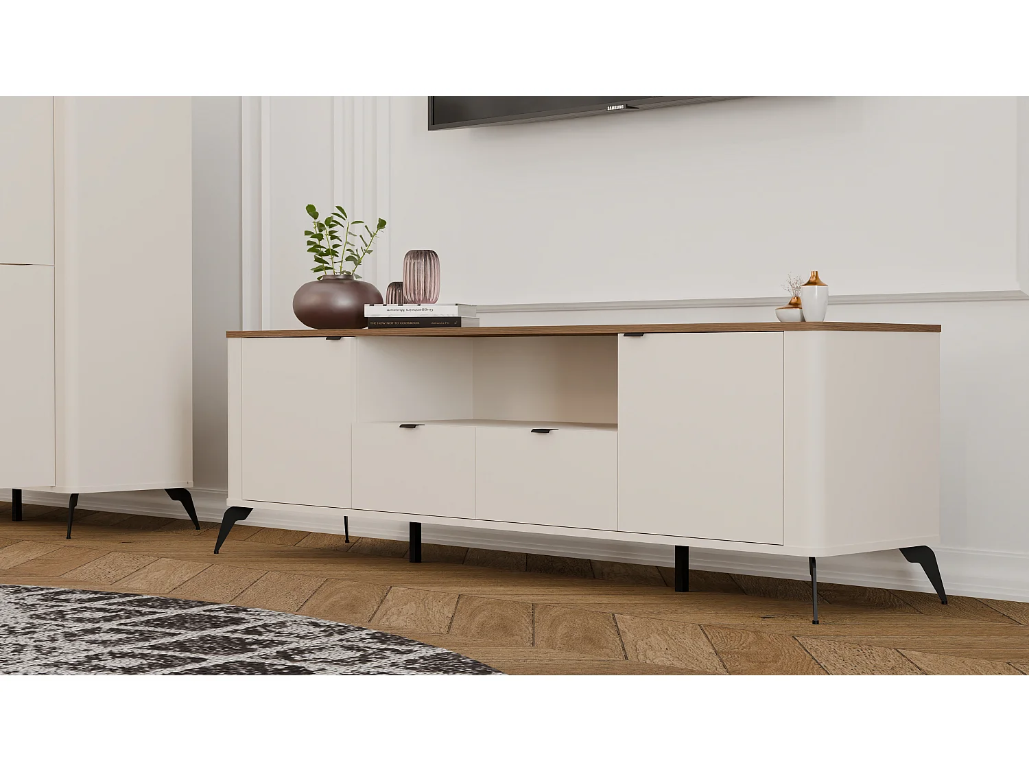 Mobile tv 186 cm con ante e cassetti cashmere e rovere PTVT3
